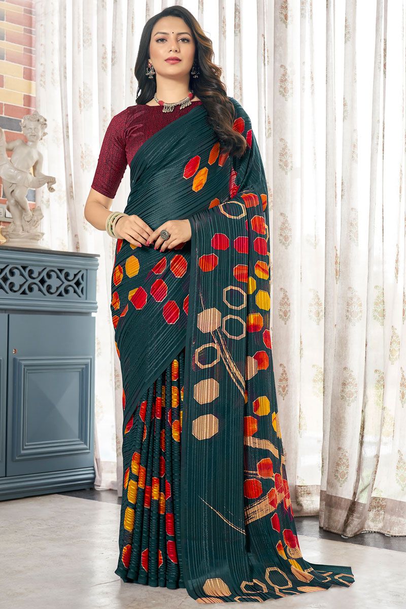 Captivating Printed Casual Satin Saree