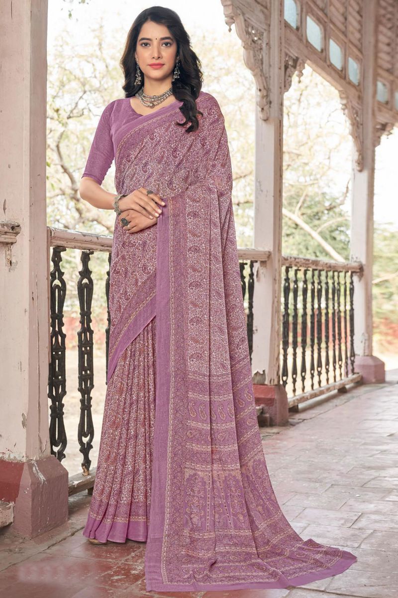 Chiffon Fabric Printed Pink Color Casual Saree