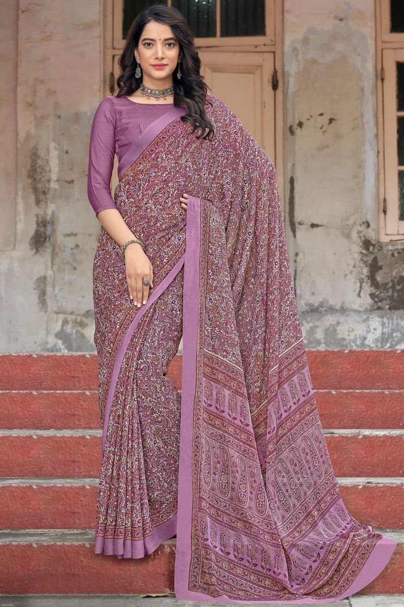 Pink Color Chiffon Fabric Printed Casual Saree