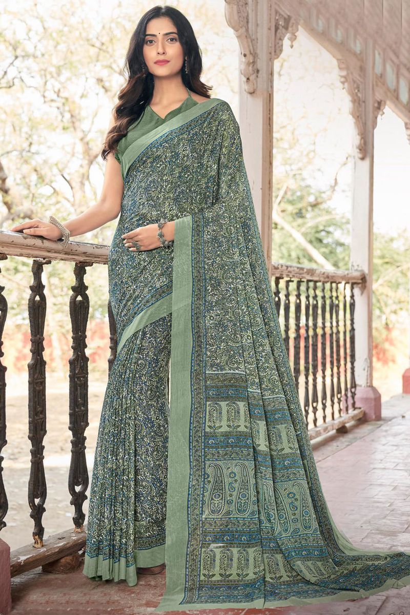 Buy MIRCHI FASHION Printed, Floral Print Daily Wear Chiffon Light Blue,  Orange Sarees Online @ Best Price In India | Flipkart.com