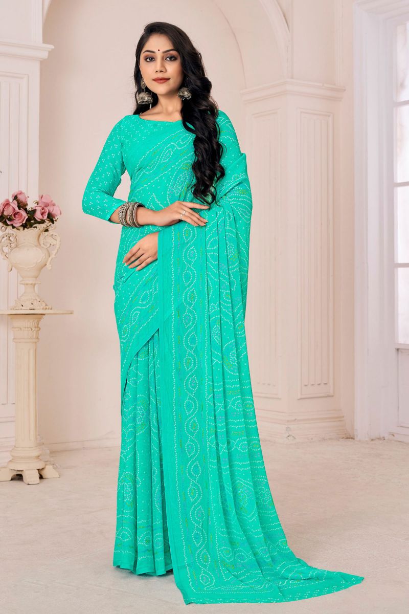 Sea Green Color Casual Wear Chiffon Printed Saree