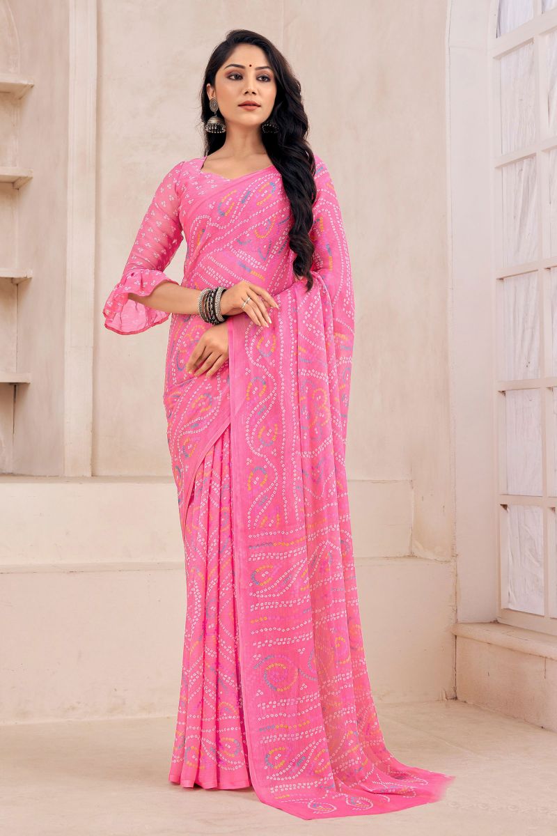 Casual Wear Pink Color Chiffon Printed Saree