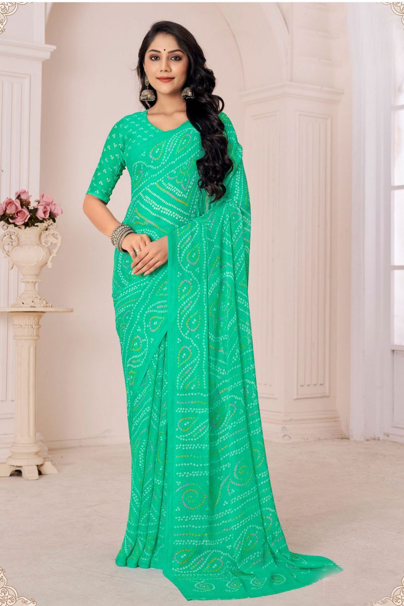 Green Color Casual Wear Chiffon Fabric Printed Saree