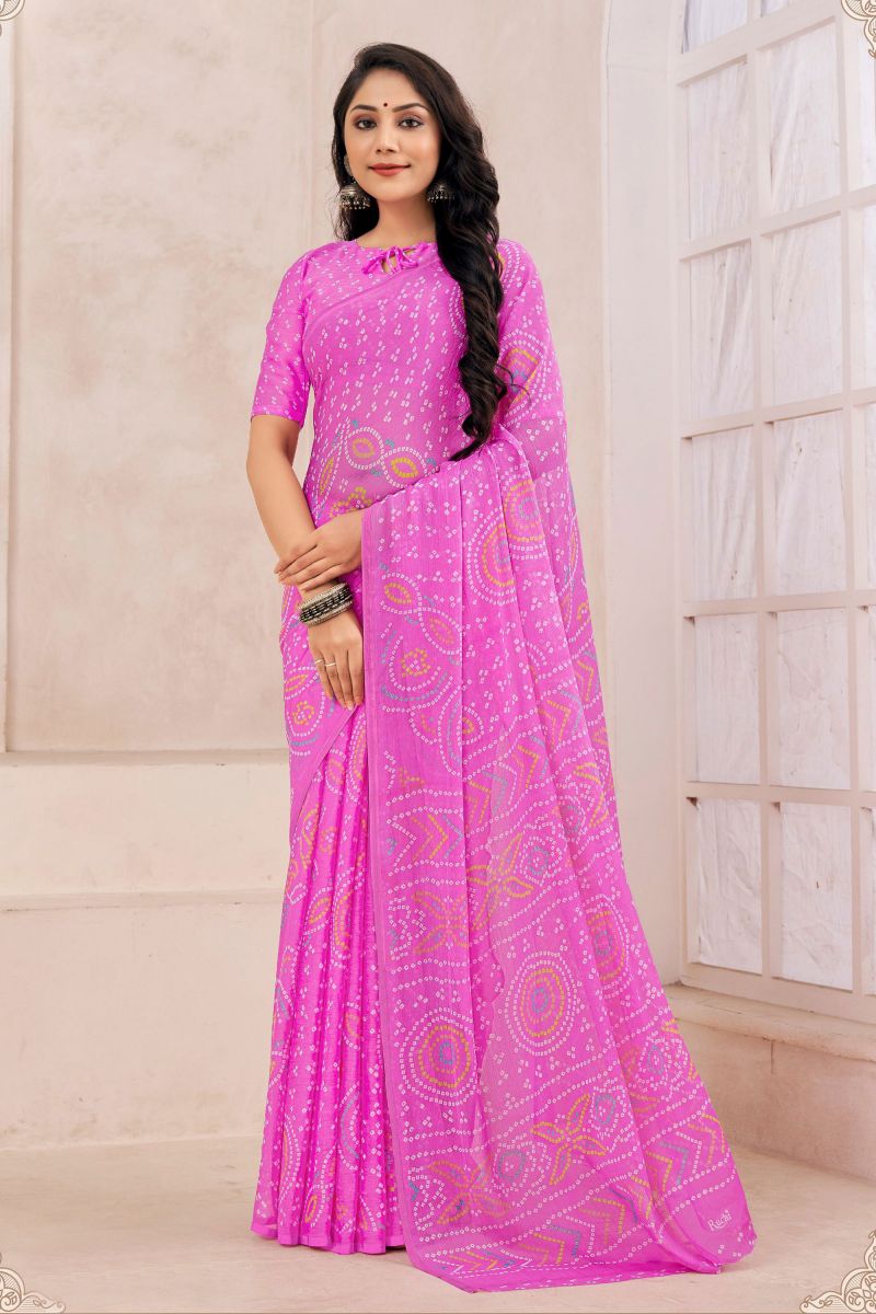 Casual Wear Chiffon Printed Saree In Magenta Color