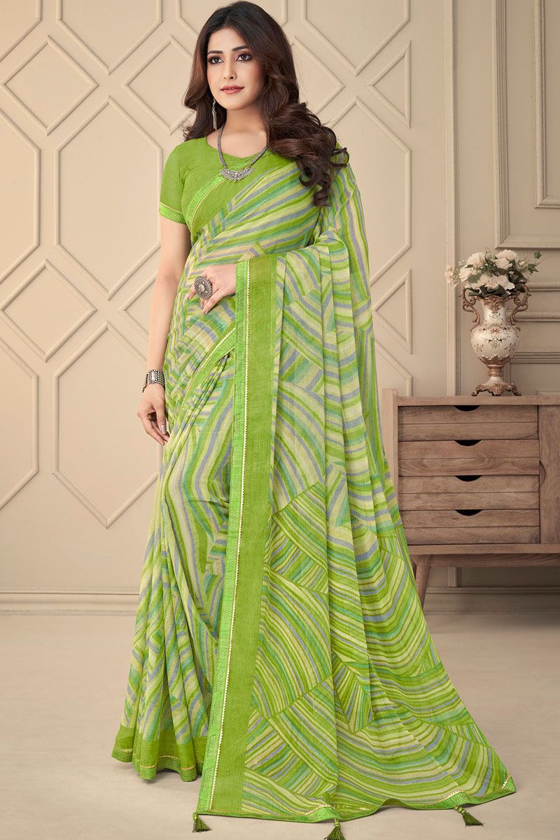 Chiffon Green Color Casual Look Printed Saree