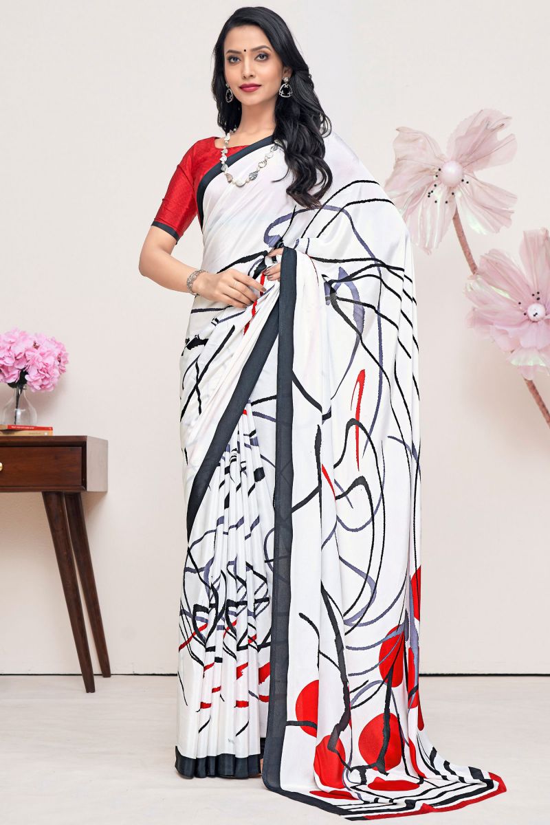 Printed Work On Multi Color Crepe Silk Fabric Princely Casual Saree