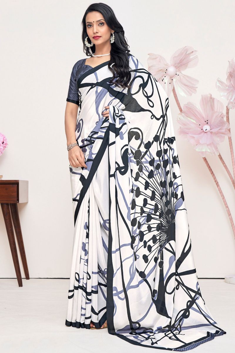 Creative Printed Work On Multi Color Crepe Silk Fabric Saree