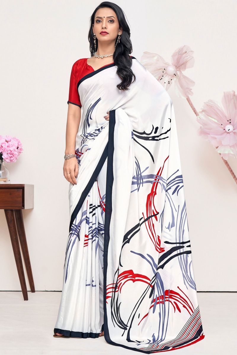 Crepe Silk Fabric Multi Color Pleasance Saree With Printed Work