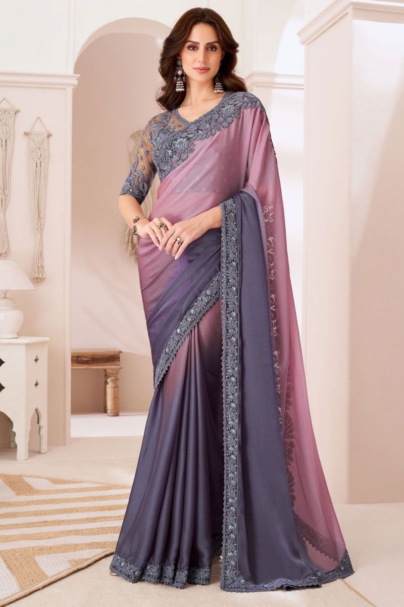 Chiffon Multi Color Border Work Saree