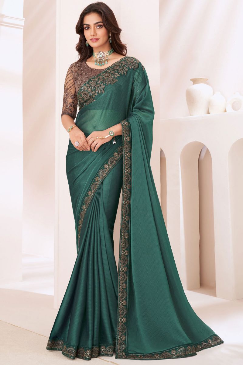 Georgette Green Color Excellent Saree With Border Work