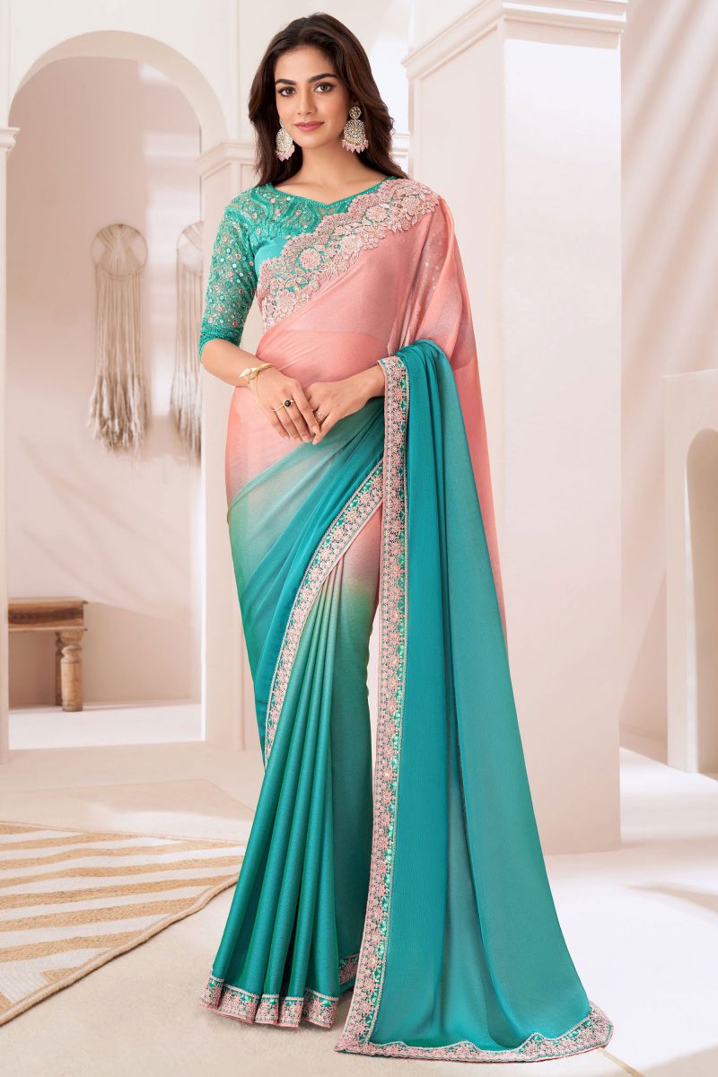 Chiffon Multi Color Saree With Border Work