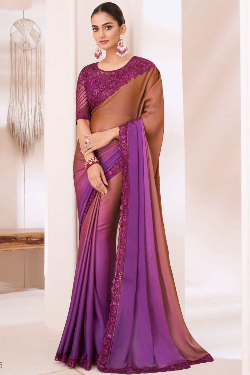 Multi Color Chiffon Border Work Designer Party Wear Saree With Designer Blouse