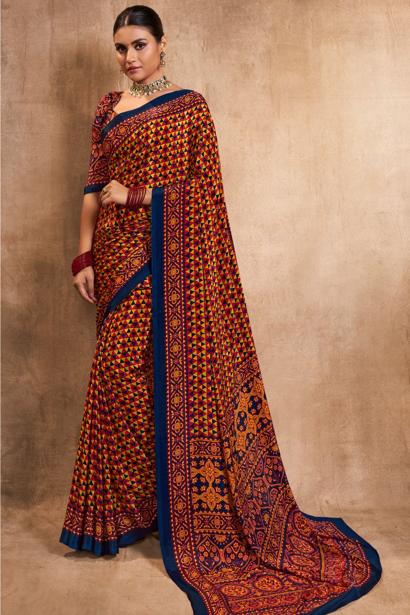 Crepe Silk Fabric Printed Multi Color Casual Wear Saree