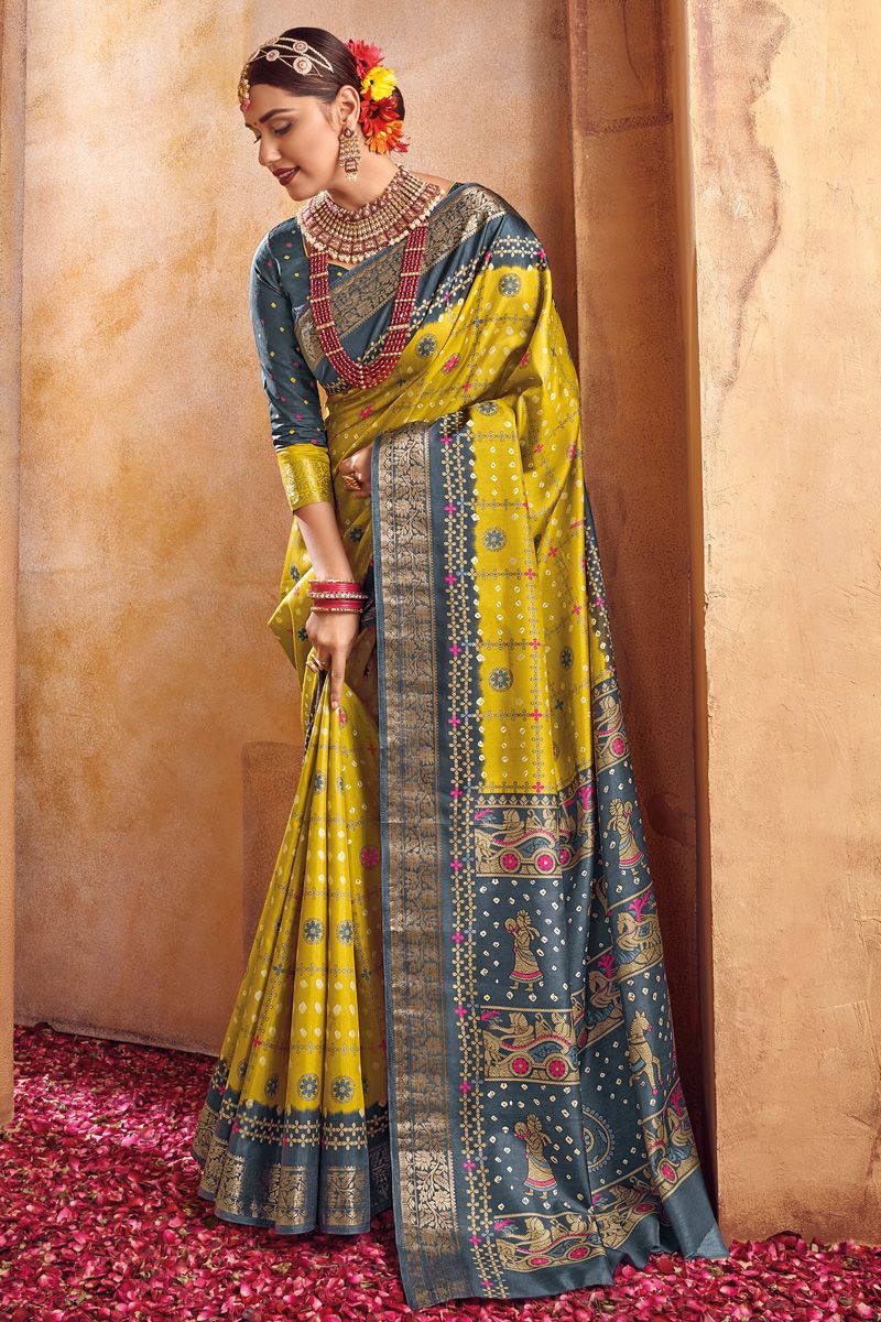 Yellow Color Weaving Work Art Silk Saree