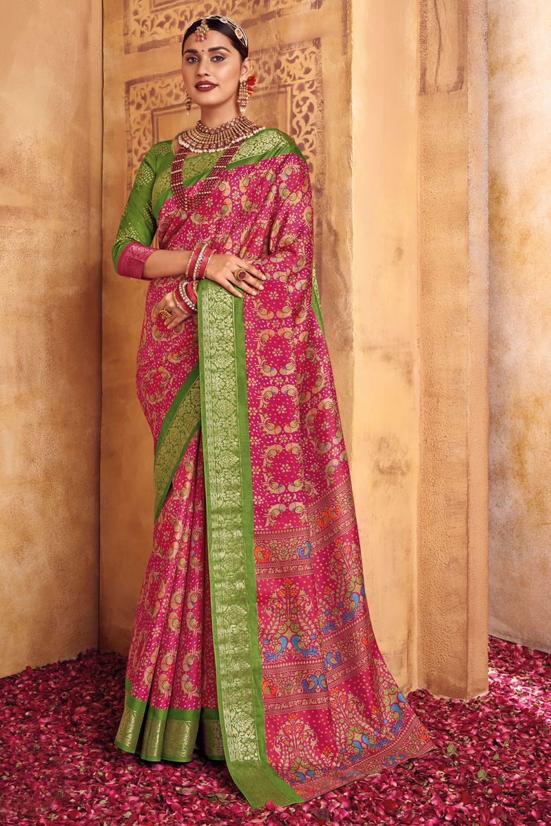 Pink Color Weaving Work Art Silk Saree