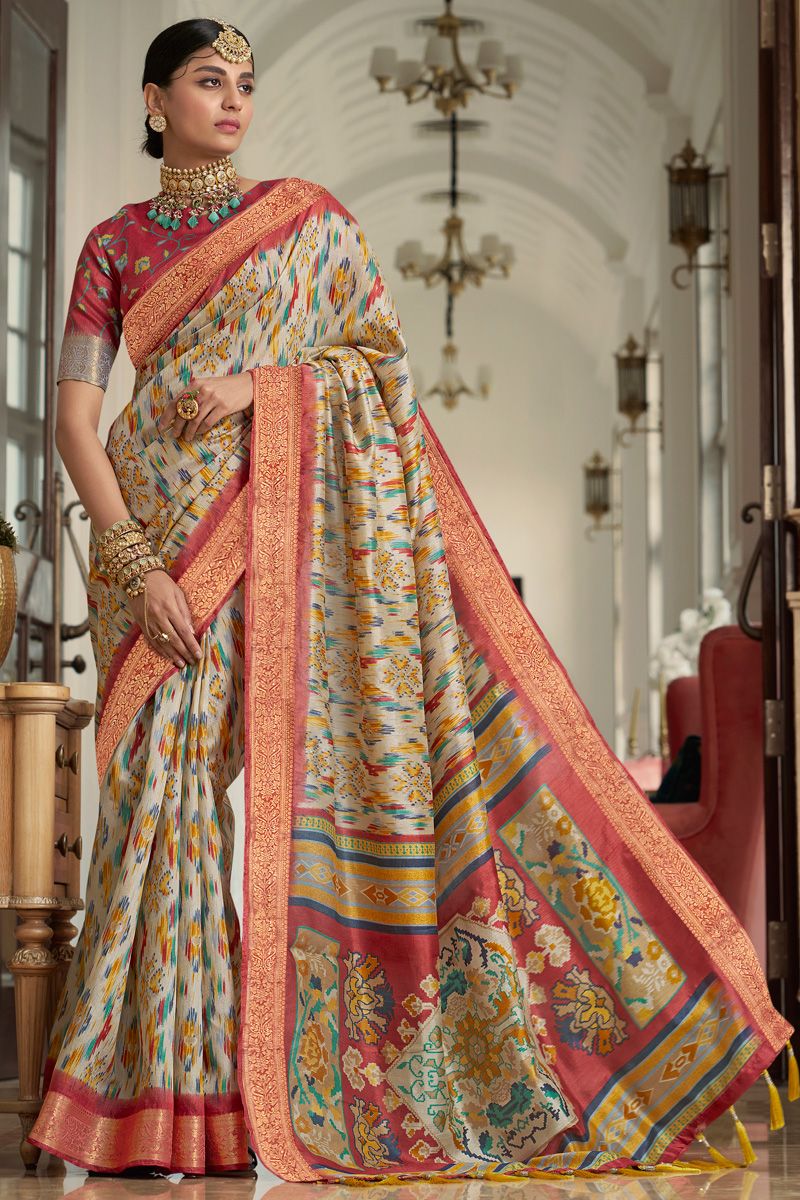 Digital Printed Classic Cream Saree