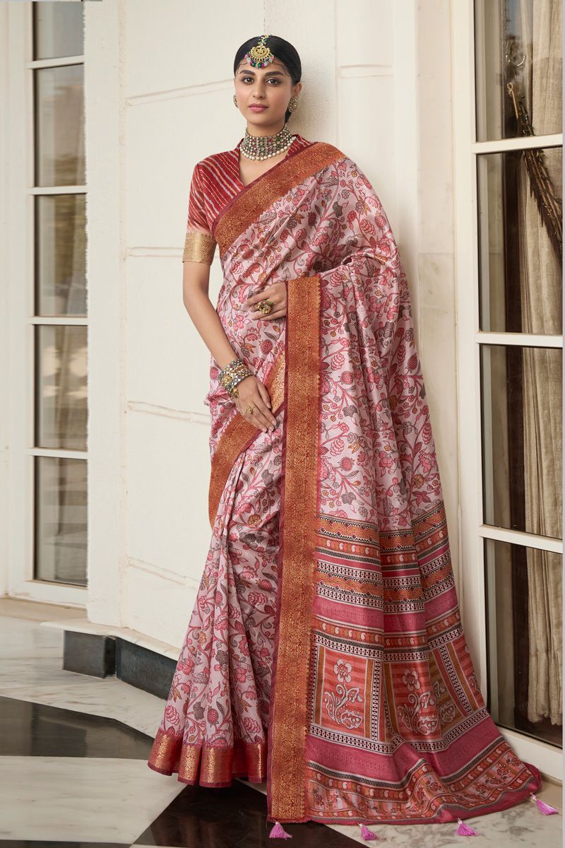 Pink Digital Printed Festive Classic Designer Saree