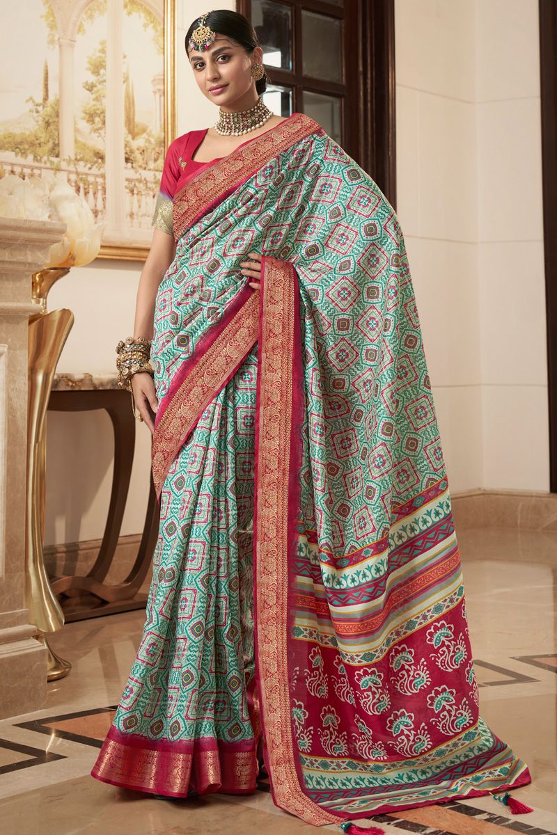 Sea Green Art Silk Festive Contemporary Saree