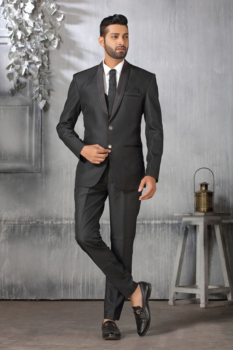 Fantastic Black Color Rayon Fabric Coat Suit