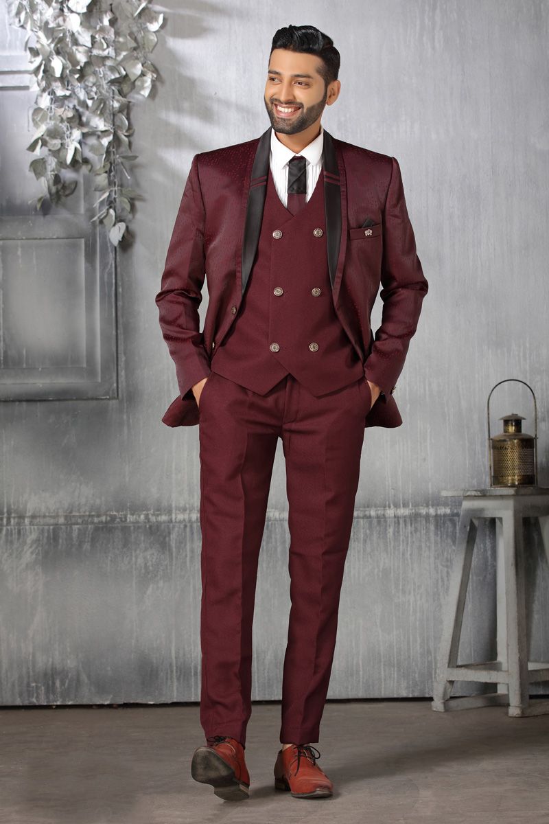 Dusky Maroon Color Art Silk Fabric Coat Suit