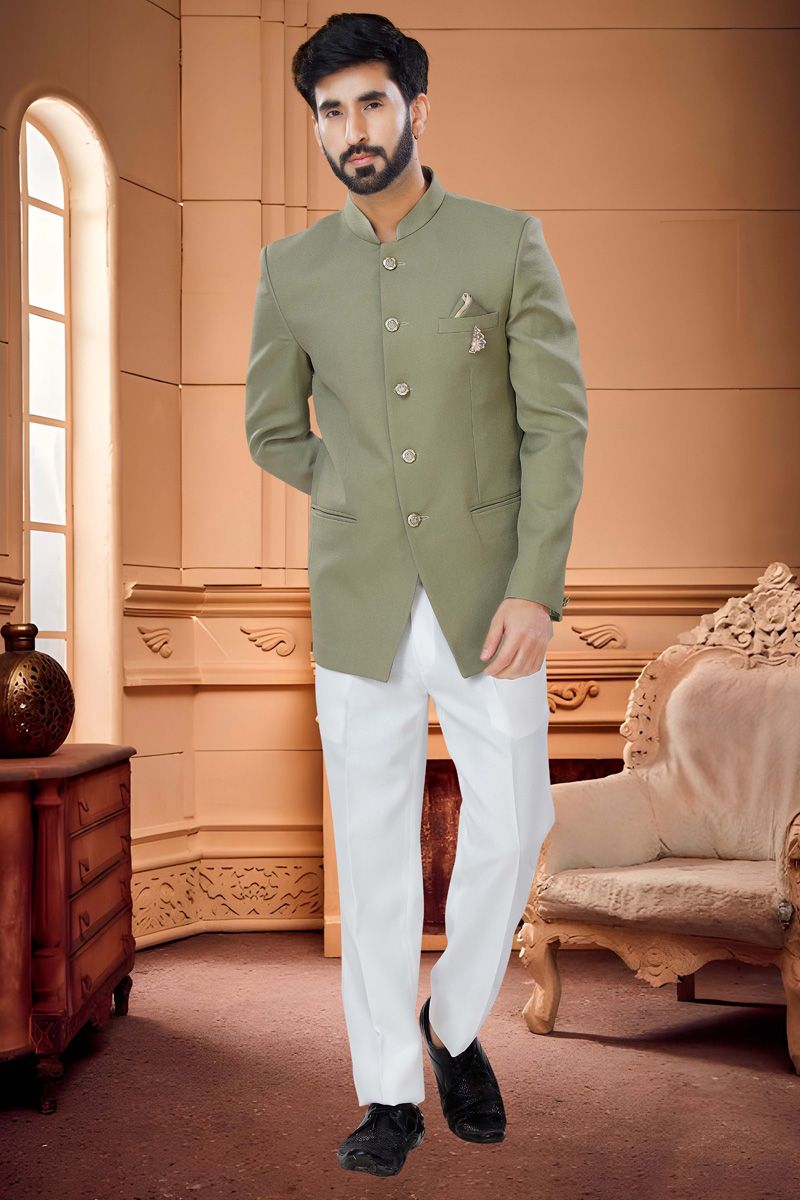 Striking Green Color Rayon Readymade Jodhpuri Suit