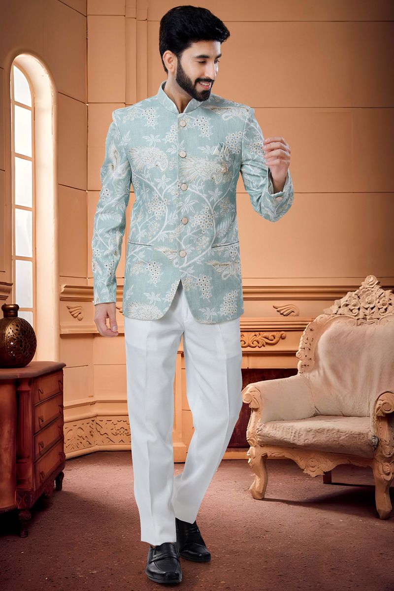 Blissful Blue Color Cotton Jodhpuri Suit