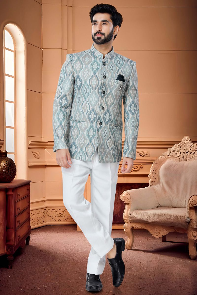 Attractive Green Color Readymade Jodhpuri Suit In Cotton Fabric