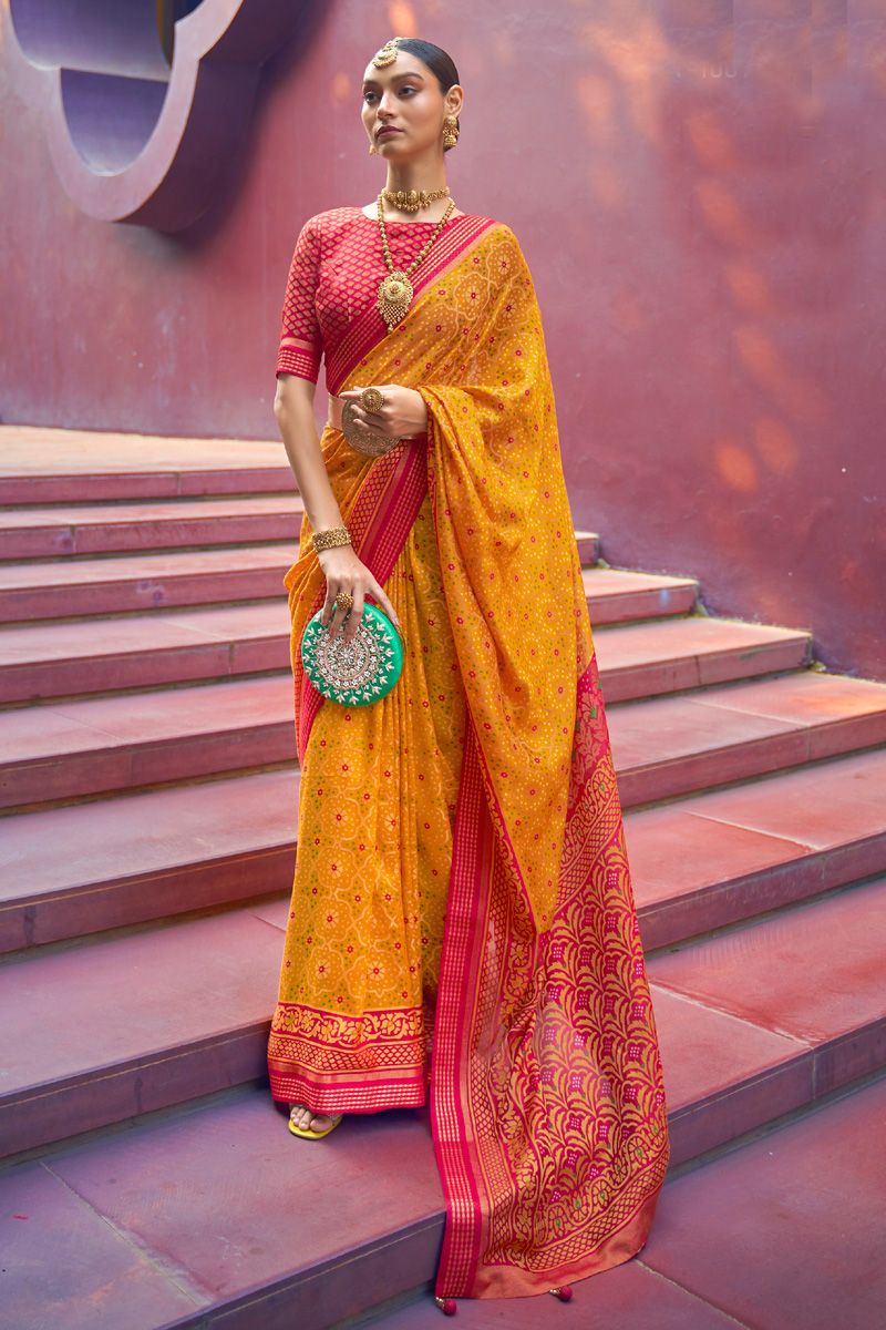 Brasso Brilliant Festive Style Saree In Mustard Color