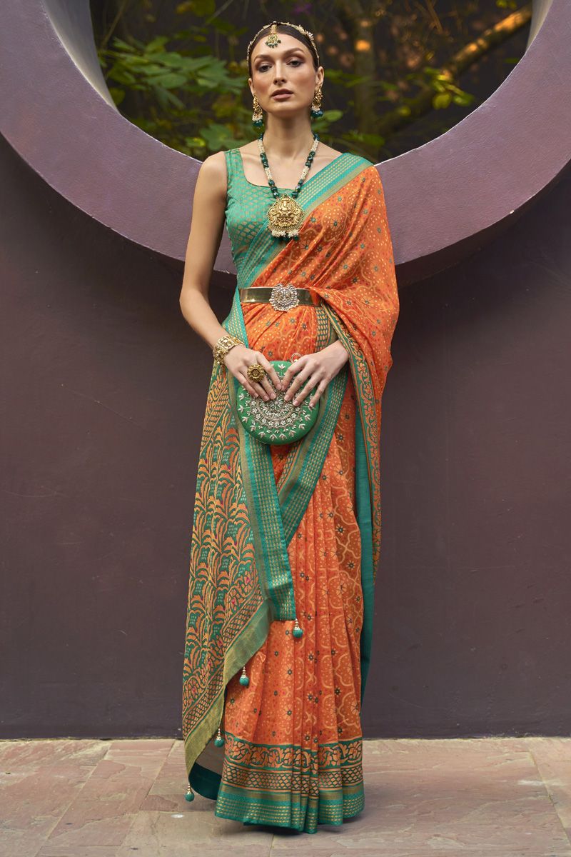 Orange Color Stunning Brasso Festive Style Saree