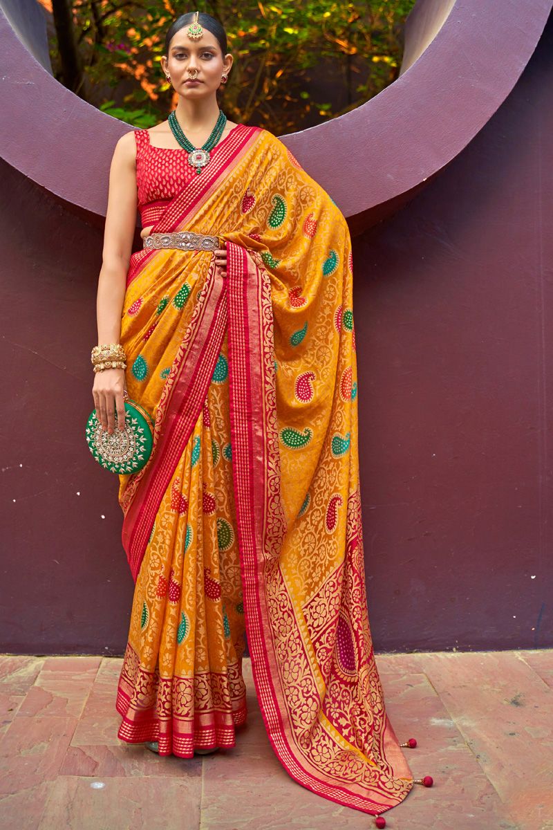 Mustard Color Brasso Festive Style Saree