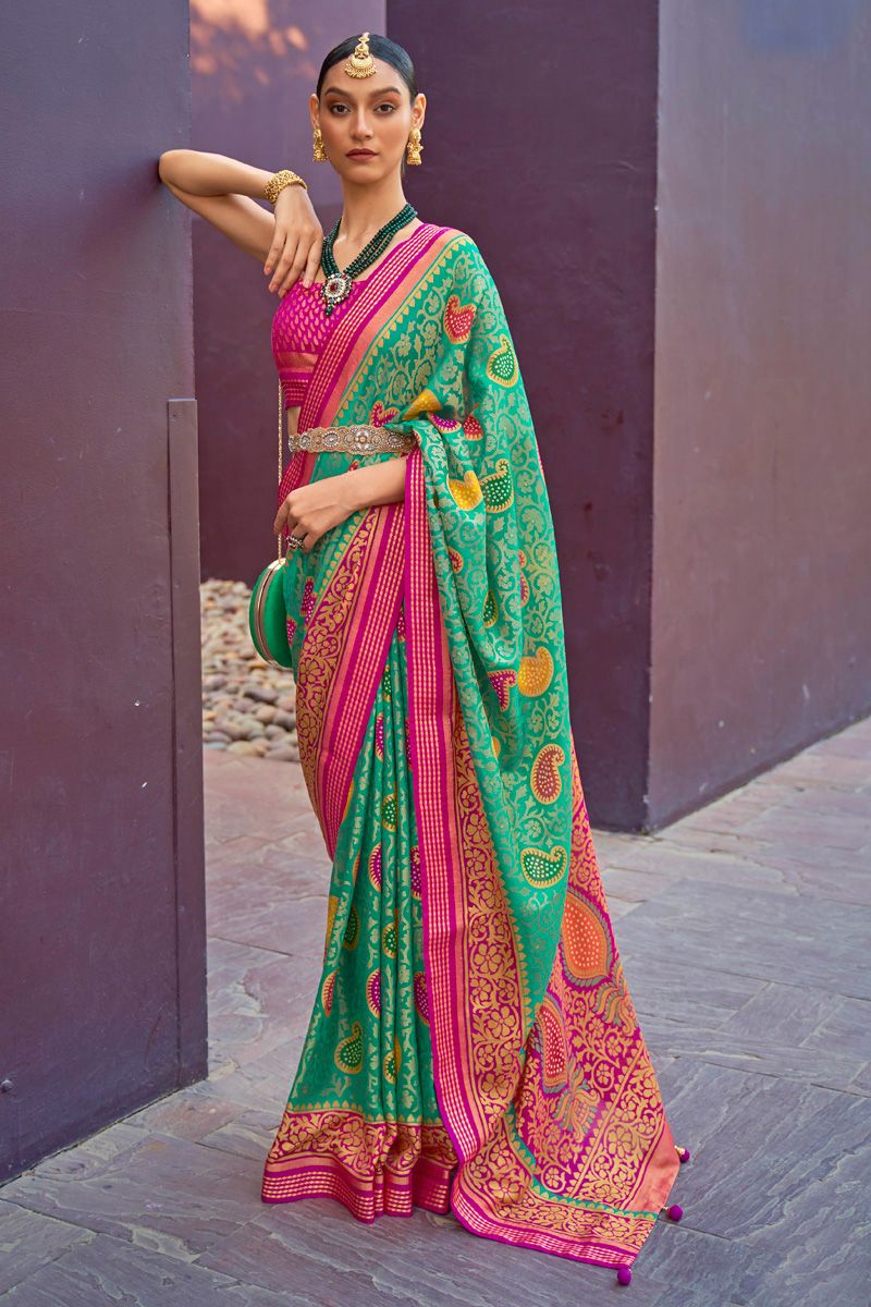 Brasso Sea Green Color Amazing Festive Style Saree