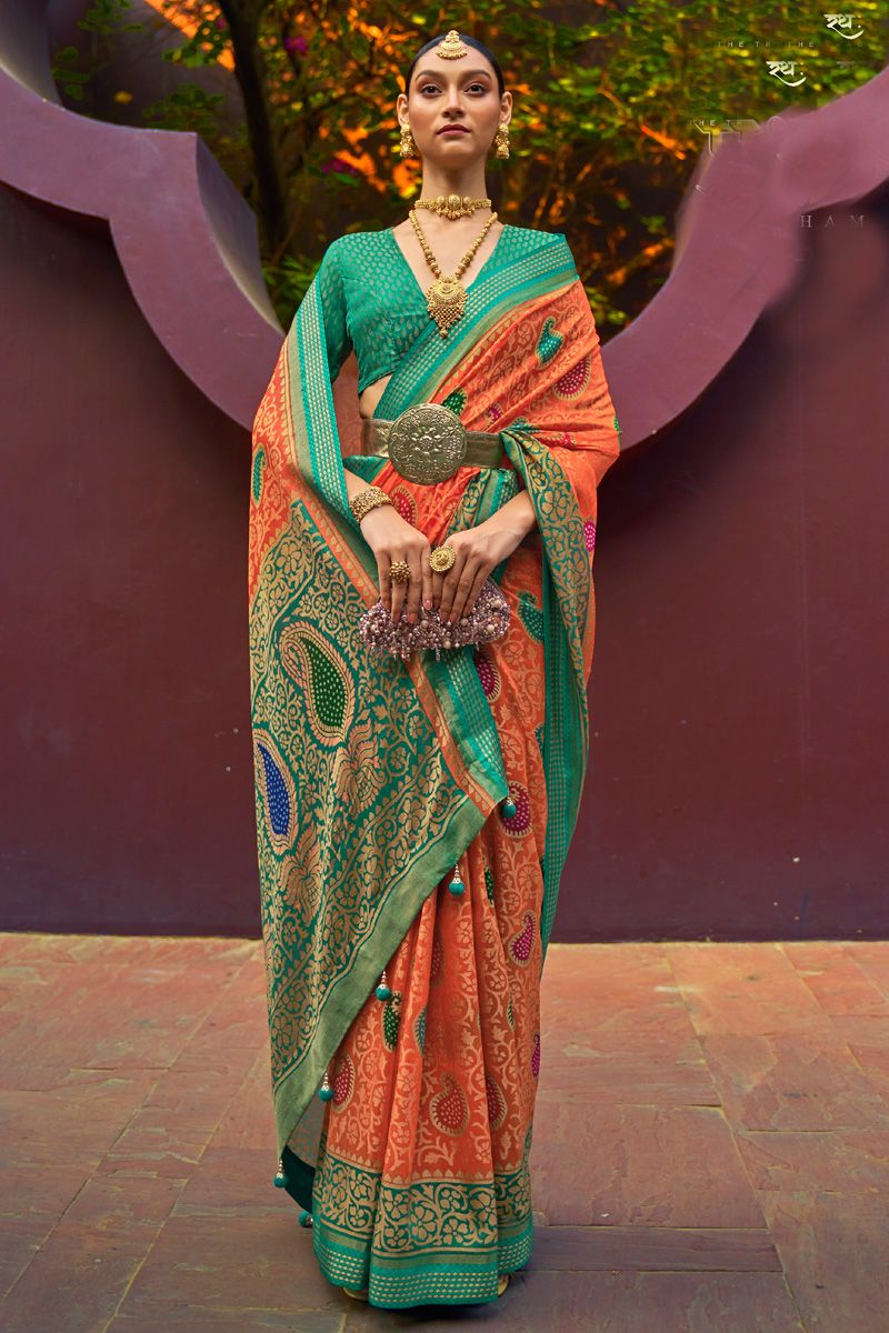 Orange Color Brasso Elegant Festive Style Saree