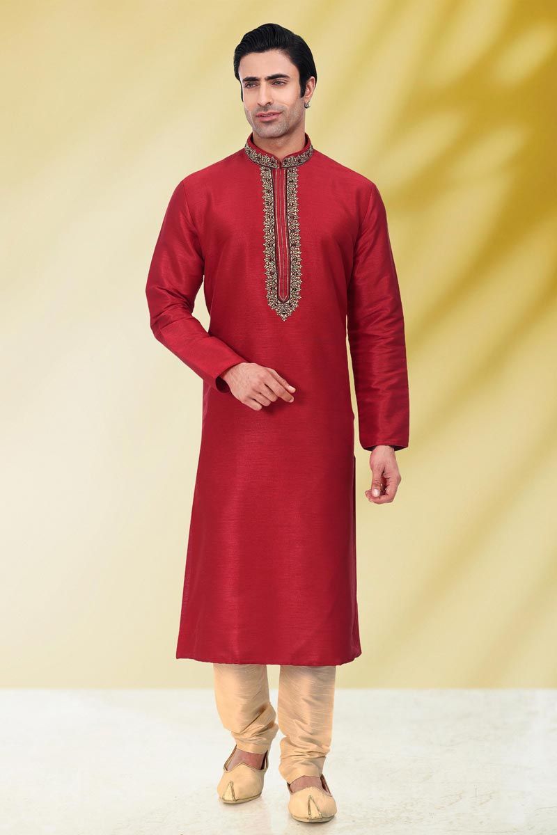 Gorgeous Art Silk Reception Wear Readymade Kurta Pyjama For Men