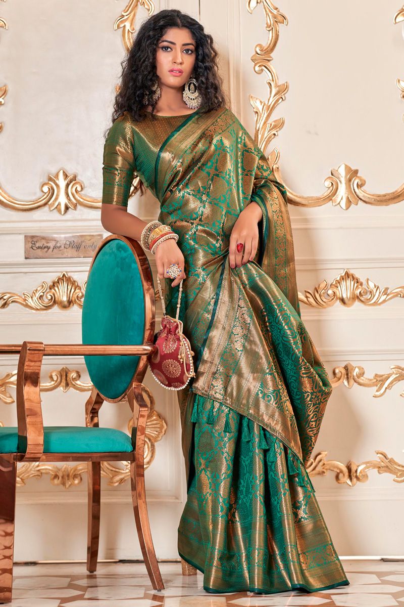 Green Color Stunning Function Wear Kanjivaram Silk Saree