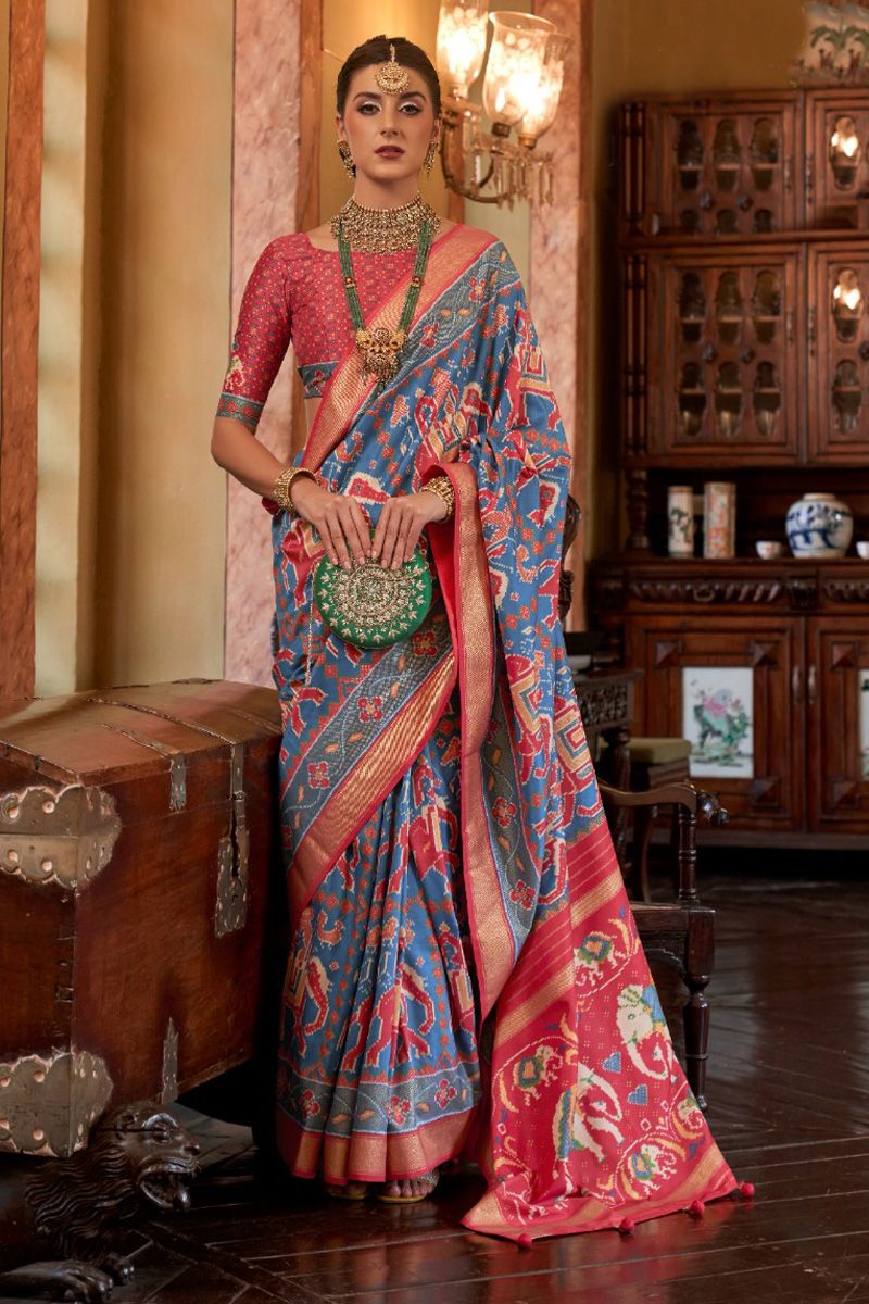 Tempting Sky Blue Color Art Silk Digital Printed Saree