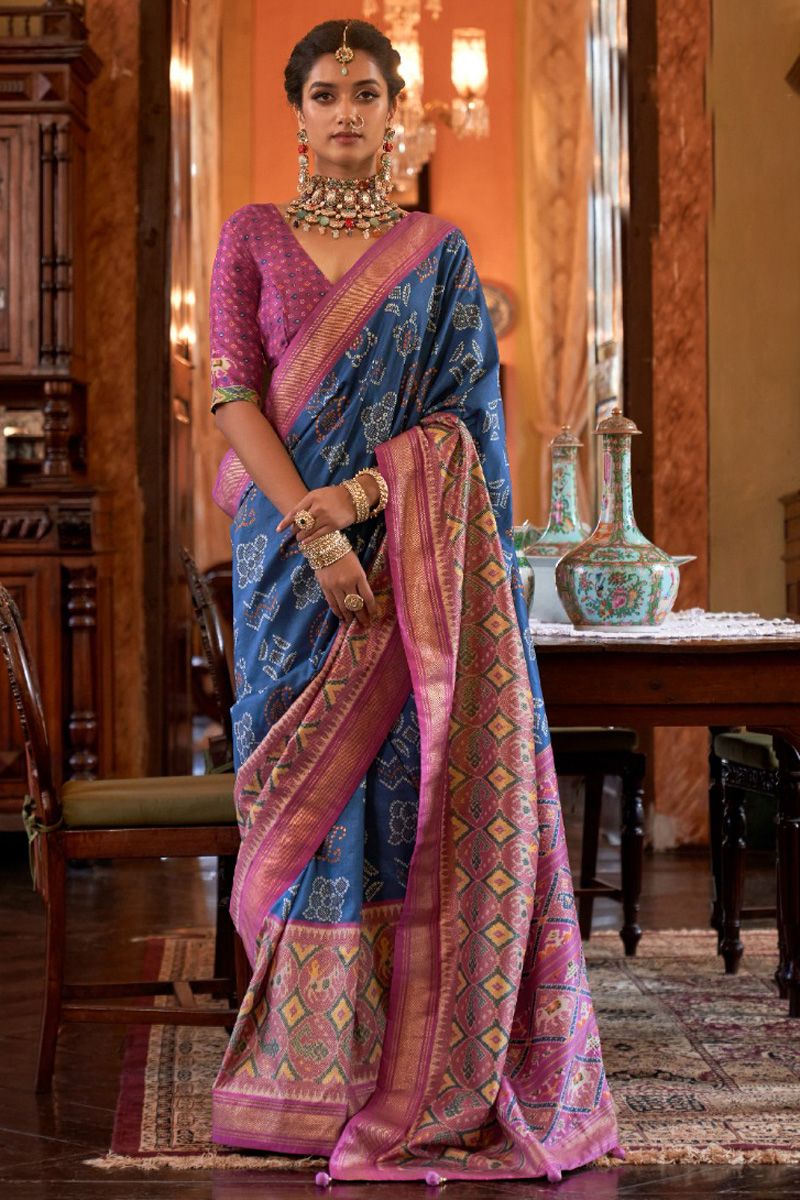 Mesmeric Blue Color Digital Printed Saree In Art Silk Fabric