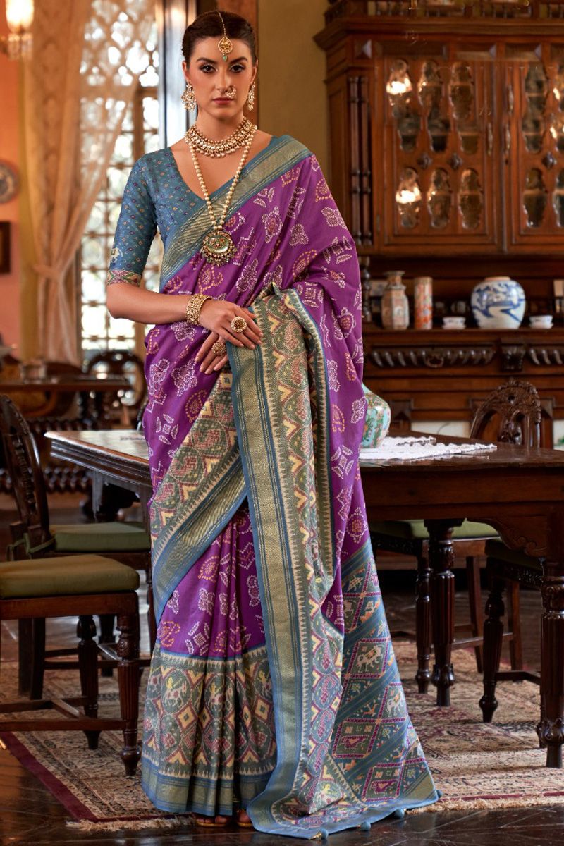 Excellent Art Silk Fabric Purple Color Digital Printed Saree