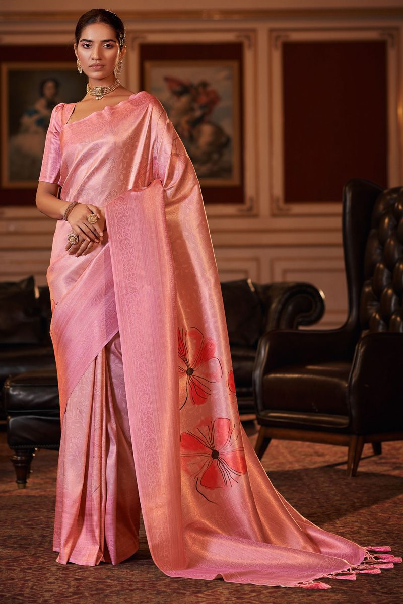 Pink Color Appealing Festive Look Saree In Jacquard Fabric