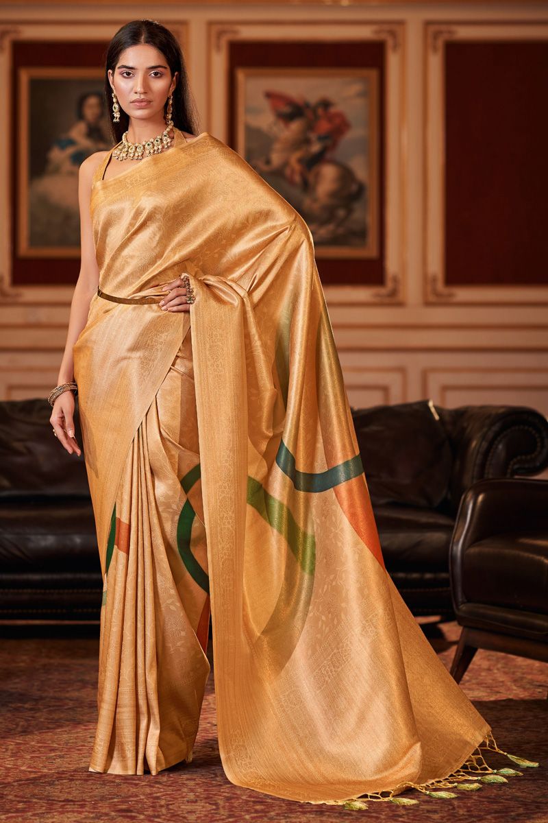 Jacquard Fabric Yellow Color Fantastic Festive Look Saree