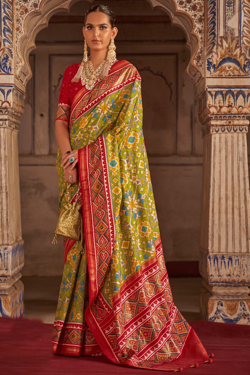 Delicate Green Color Printed Patola Silk Saree