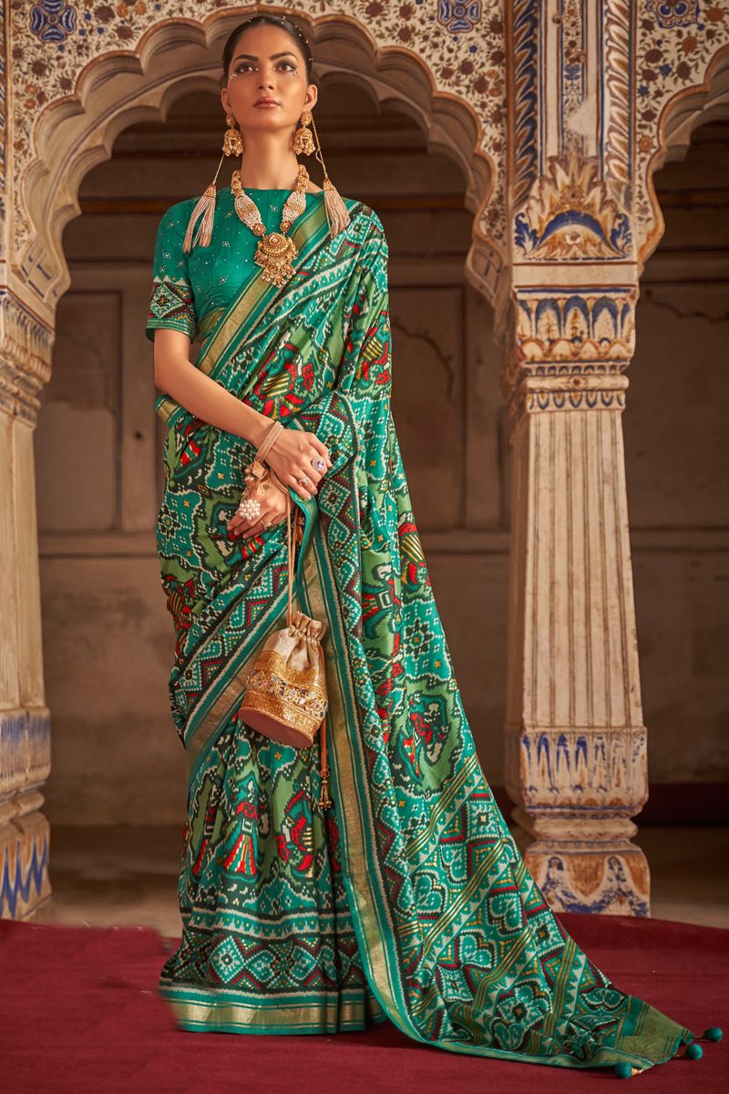 Green Color Patola Silk Printed Graceful Saree