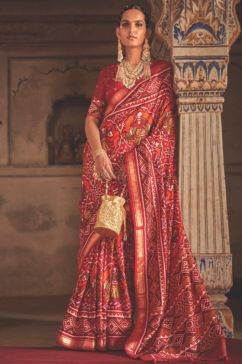 Printed Red Color Pleasant Patola Silk Saree