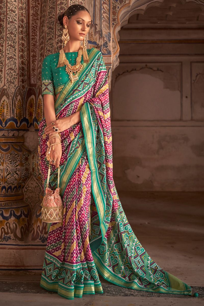 Multi Color Brilliant Printed Patola Silk Saree