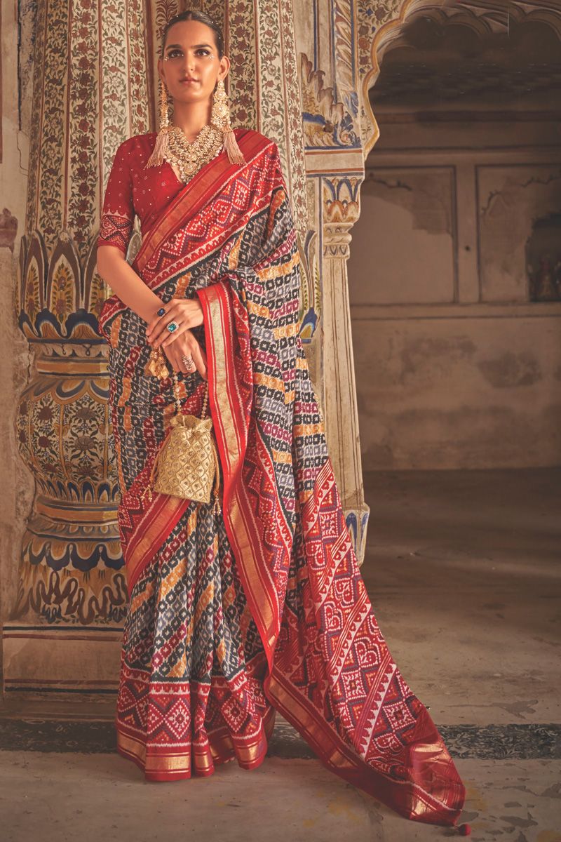 Imposing Printed Patola Silk Saree In Multi Color