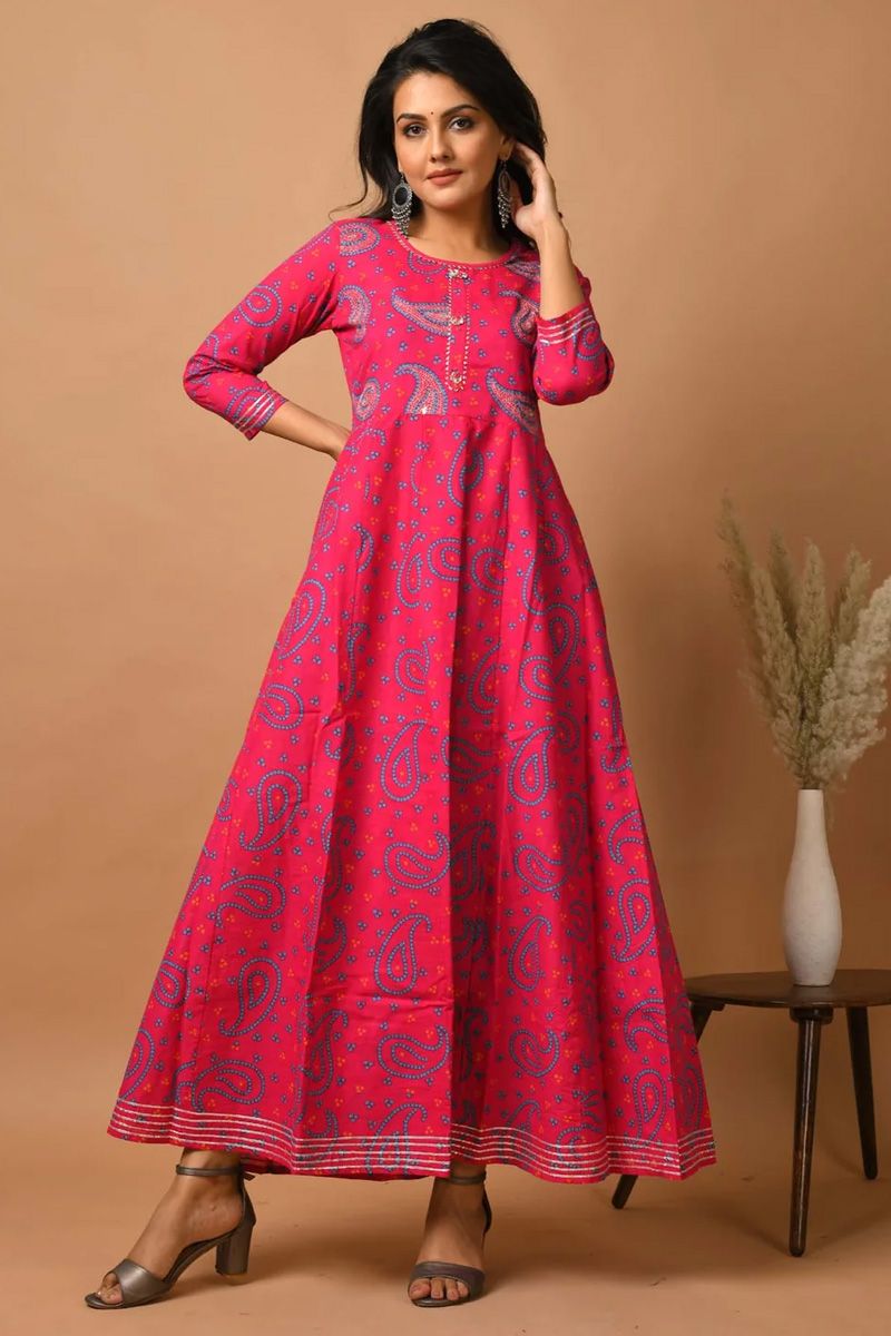 Brilliant Festival Wear Cotton Gown In Pink Color