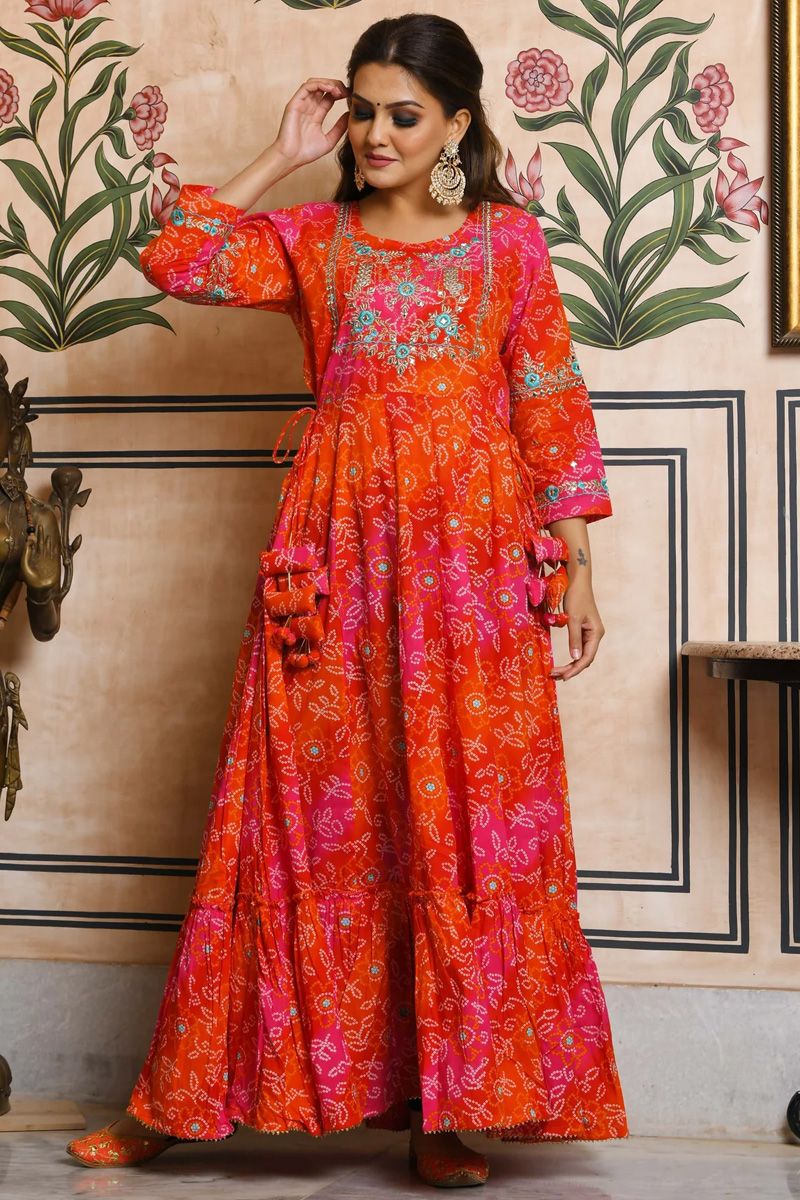 Wonderful Festival Wear Cotton Gown In Orange Color