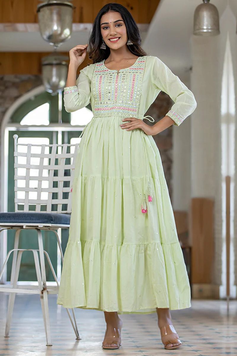 Sea Green Color Delicate Festival Wear Cotton Gown