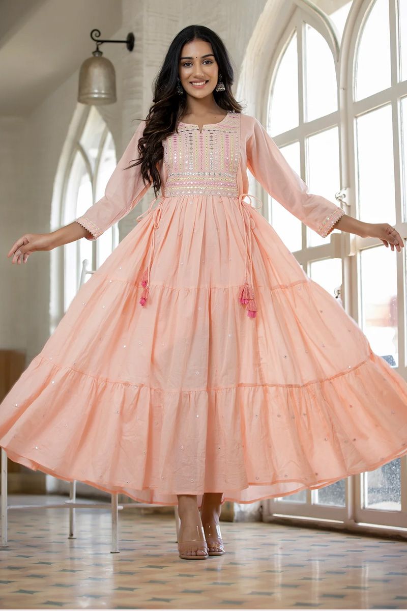 Peach Color Supreme Festival Wear Cotton Gown