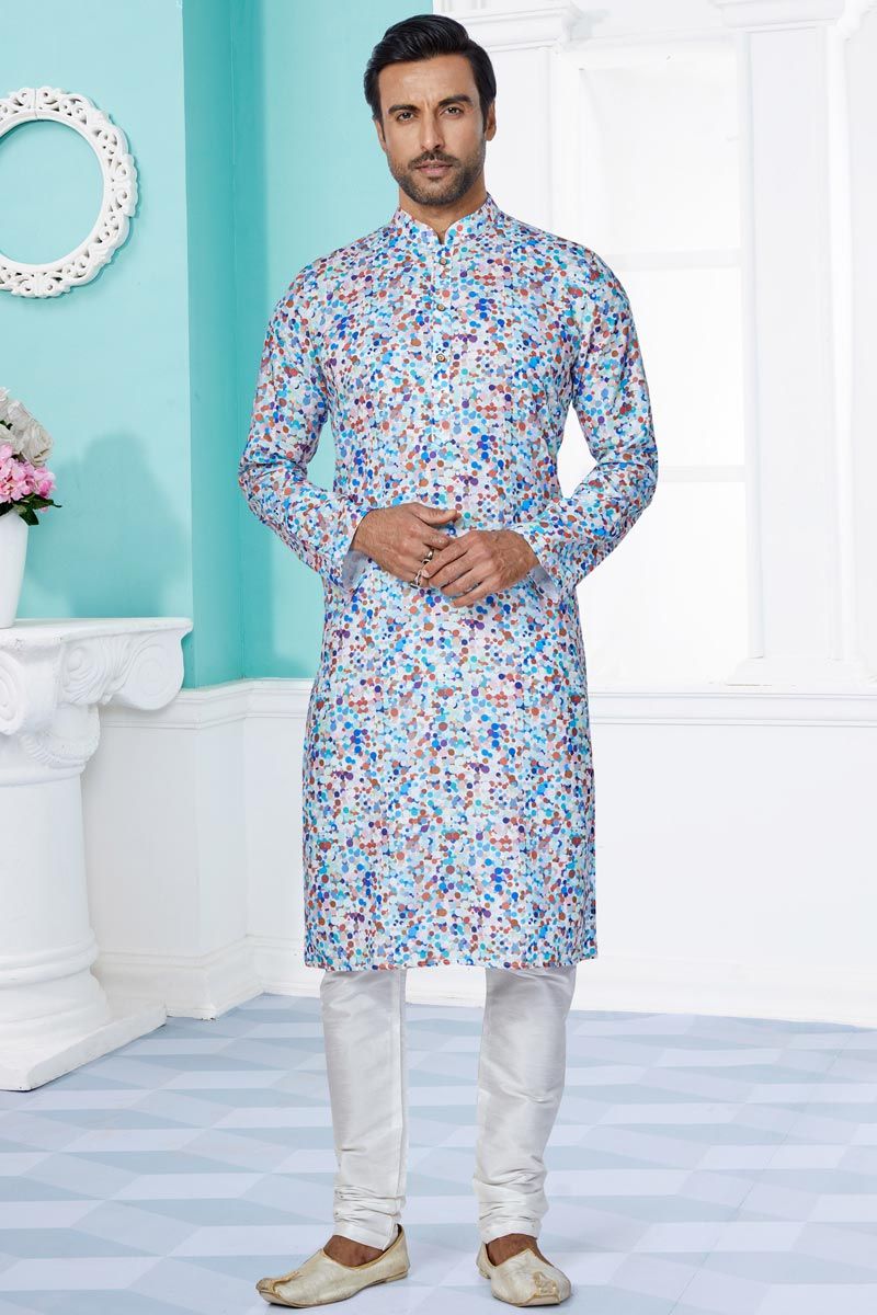 Artistic Readymade Men Printed Kurta Pyjama For Wedding Wear