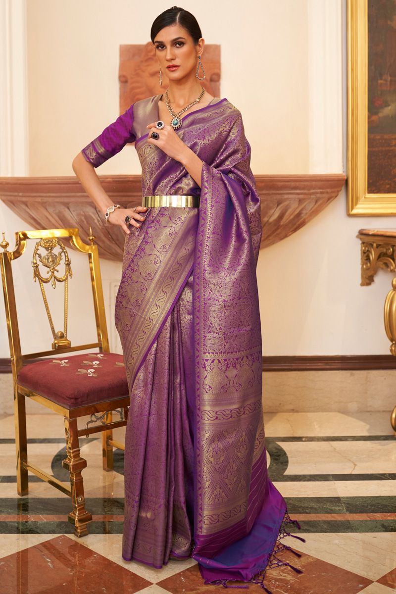 Purple Color Art Silk Beatific Handloom Weaving Saree